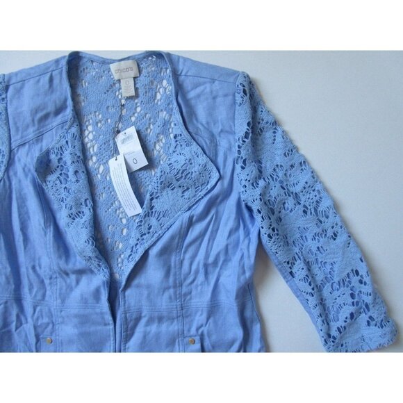 NWT Chico's Lovely Lace Mix Duster in Pale Parisian Blue Open Front Jacket 0 / 4 - Picture 3 of 5